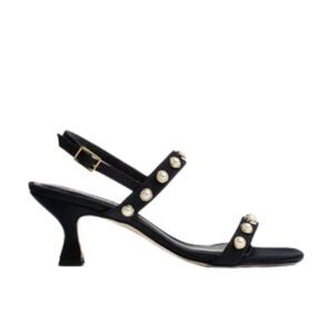 JON JOSEF CARSON Black & Faux Pearl Kitten Heels Size 7.5 EXCELLENT!